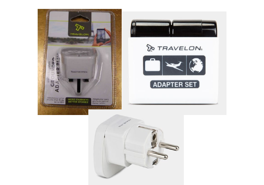 Travelon adapter podróżny z uziemieniem dla Wielkiej Brytanii / Travelon adapter podróżny z uziemieniem dla Europy / Travelon uniwersalny zestaw adapterów podróżnych